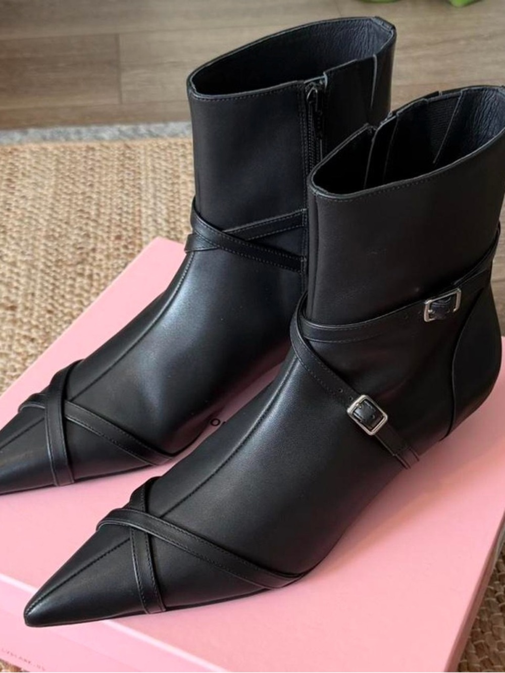 Intentionally Blank Black Pointed-Toe Ankle Boots
